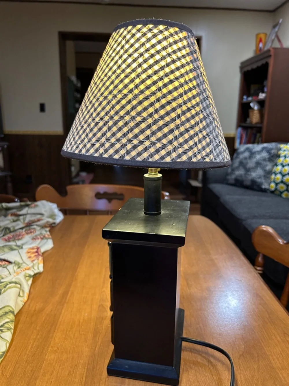 Home Accents Black Three-Drawer Accent Lamp with Checkered Shade - Picture 4 of 6